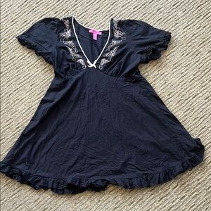 Betsey Johnson Blue and White Ruffled Babydoll Dress